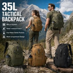 35L Tactical Hiking Backpack for Men with MOLLE System & Reflective Strip, Outdoor Mountain Climbing Rucksack with Dual Cup Holders & Compression Straps, Camping Travel Survival Gear Bag