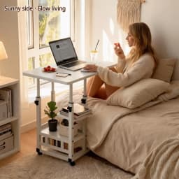 Adjustable height laptop desk, movable computer desk, double-layer storage compartment, sturdy and durable metal frame, equipped with convenient height adjustment knob, versatile style, suitable for various indoor styles, can be integrated with various ho