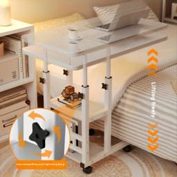 Adjustable height laptop desk, movable computer desk, double-layer storage compartment, sturdy and durable metal frame, equipped with convenient height adjustment knob, versatile style, suitable for various indoor styles, can be integrated with various ho
