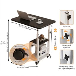 Adjustable height laptop desk, movable computer desk, double-layer storage compartment, sturdy and durable metal frame, equipped with convenient height adjustment knob, versatile style, suitable for various indoor styles, can be integrated with various ho