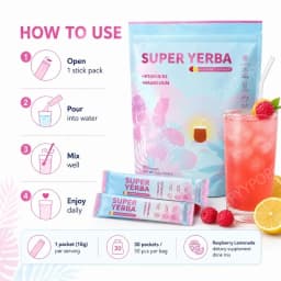 Raspberry Lemonade Supplement Mix Stick Packs with Vitamin D3 Magnesium Glycinate and Prebiotic Fiber Blend 30 Packets