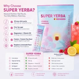 Raspberry Lemonade Supplement Mix Stick Packs with Vitamin D3 Magnesium Glycinate and Prebiotic Fiber Blend 30 Packets