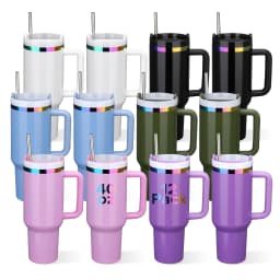 12 Pack 40 oz Rainbow Coating Stainless Steel Leak-proof Thermal Tumbler, for Laser Engraving, Hot and Cold