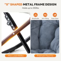 MCQ Faux Fur Ergonomic Foldable Office Chair X-shaped Metal Frame Soft Cushion Lumbar Support Heavy Capacity 450LBS For Office