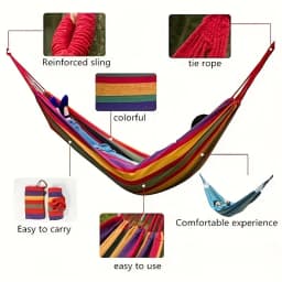 Striped Portable Camping Hammock, Garden Camping Hammock, Colorful Fabric Hammock with Handbag and Ropes, Anti-Roll Design for Comfortable Sleeping, Anti-Tip Structure with Binding Straps and Storage Bag Included