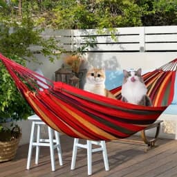 Striped Portable Camping Hammock, Garden Camping Hammock, Colorful Fabric Hammock with Handbag and Ropes, Anti-Roll Design for Comfortable Sleeping, Anti-Tip Structure with Binding Straps and Storage Bag Included