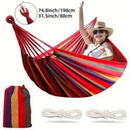Striped Portable Camping Hammock, Garden Camping Hammock, Colorful Fabric Hammock with Handbag and Ropes, Anti-Roll Design for Comfortable Sleeping, Anti-Tip Structure with Binding Straps and Storage Bag Included