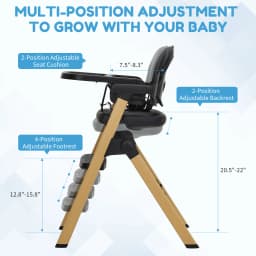 Baby High Chair for Babies Toddlers, Foldable Portable Highchair, Toddler Feeding Seat, Easy Clean Waterproof Cushion, Removable Tray, Adjustable Footrest, Black Wood Grain Legs