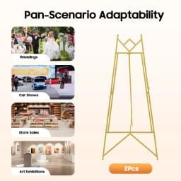 2Pack Gold Easel Stand Display Frame Holder Heavy Duty Steel Poster Rack Adjustable Tilt Chain Hooks for Wedding Photo Art Show Party Sign Advertising