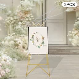 2Pack Gold Easel Stand Display Frame Holder Heavy Duty Steel Poster Rack Adjustable Tilt Chain Hooks for Wedding Photo Art Show Party Sign Advertising