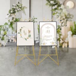 2Pack Gold Easel Stand Display Frame Holder Heavy Duty Steel Poster Rack Adjustable Tilt Chain Hooks for Wedding Photo Art Show Party Sign Advertising