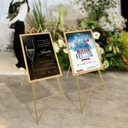 2Pack Gold Easel Stand Display Frame Holder Heavy Duty Steel Poster Rack Adjustable Tilt Chain Hooks for Wedding Photo Art Show Party Sign Advertising
