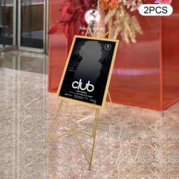 2Pack Gold Easel Stand Display Frame Holder Heavy Duty Steel Poster Rack Adjustable Tilt Chain Hooks for Wedding Photo Art Show Party Sign Advertising