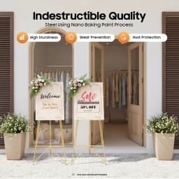 2Pack Gold Easel Stand Display Frame Holder Heavy Duty Steel Poster Rack Adjustable Tilt Chain Hooks for Wedding Photo Art Show Party Sign Advertising