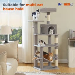 Multi-Level Cat Tree Tower with Private Condo,Top Perches,Large Soft Hammock,Interactive Pompom,Natural Sisal Scratching Posts