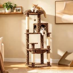 Multi-Level Cat Tree Tower with Private Condo,Top Perches,Large Soft Hammock,Interactive Pompom,Natural Sisal Scratching Posts
