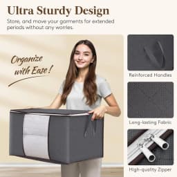 3 Pack 90L Clothes Storage Bins with Lids, Foldable Blanket Storage Bags with Zippers, Clear Window and Reinforced Handles, Closet and Organization for Clothing, Sweater, Comforter, Bedding
