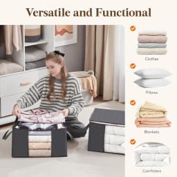 3 Pack 90L Clothes Storage Bins with Lids, Foldable Blanket Storage Bags with Zippers, Clear Window and Reinforced Handles, Closet and Organization for Clothing, Sweater, Comforter, Bedding