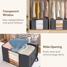 3 Pack 90L Clothes Storage Bins with Lids, Foldable Blanket Storage Bags with Zippers, Clear Window and Reinforced Handles, Closet and Organization for Clothing, Sweater, Comforter, Bedding