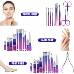 26Pcs Red Blue Gradient Nail Clipper Manicure Set Stainless Steel Nail File Cuticle Trimmer Kit Portable Storage Box Gift Manicure Pedicure Tools