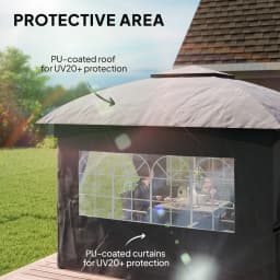 11' X 11' Outdoor Gazebo with Curtains, Church Windows Dark Gray