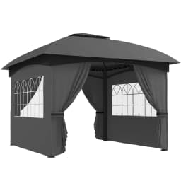 11' X 11' Outdoor Gazebo with Curtains, Church Windows Dark Gray