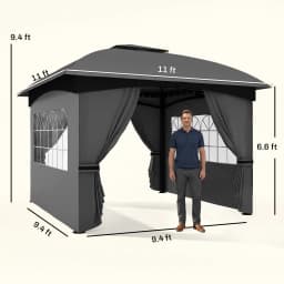 11' X 11' Outdoor Gazebo with Curtains, Church Windows Dark Gray