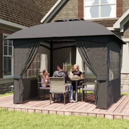 11' X 11' Outdoor Gazebo with Curtains, Church Windows Dark Gray