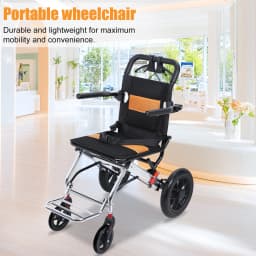 Lightweight Foldable Transport Wheelchair, 15.75-inch Seat Portable Transport Chair With Handbrake Travel Wheelchair