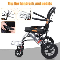 Lightweight Foldable Transport Wheelchair, 15.75-inch Seat Portable Transport Chair With Handbrake Travel Wheelchair