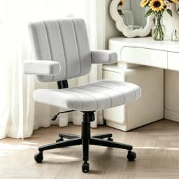 VIGOSIT Criss Cross Chair, Anti-Grip Fabric Comfort Cushion Modern Tailor Seat Chair for Office, Cute Vanity Swivel Chair with Back Modern Fabric with Wheels Swivel Task Home Gaming Chair