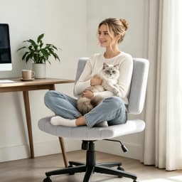 VIGOSIT Criss Cross Chair, Anti-Grip Fabric Comfort Cushion Modern Tailor Seat Chair for Office, Cute Vanity Swivel Chair with Back Modern Fabric with Wheels Swivel Task Home Gaming Chair