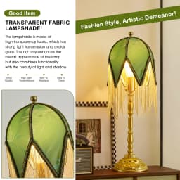 Vintage Victorian Green Fabric Pendant Light Shade, Handmade Beaded Tassel Lamp Shade Replacement, Gothic Bell Shape Clip On Lamp Cover, Decorative Lampshade for Kitchen Island Bedroom Cafe Hanging Light Fixture