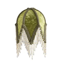 Vintage Victorian Green Fabric Pendant Light Shade, Handmade Beaded Tassel Lamp Shade Replacement, Gothic Bell Shape Clip On Lamp Cover, Decorative Lampshade for Kitchen Island Bedroom Cafe Hanging Light Fixture