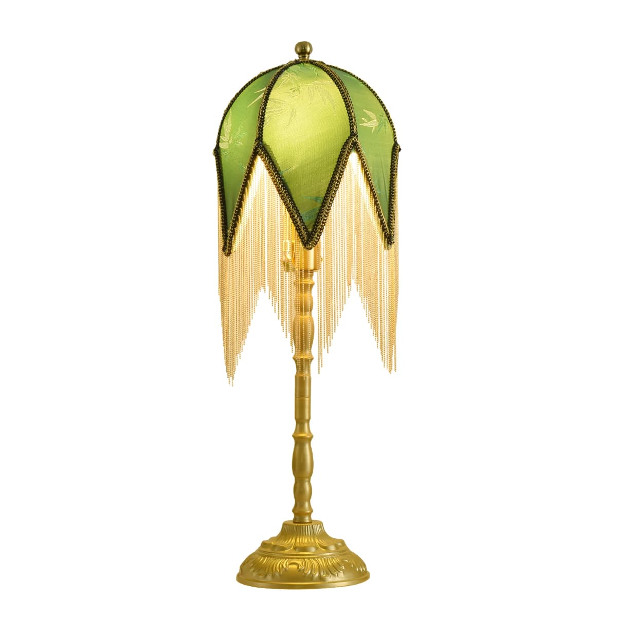 Vintage Victorian Green Fabric Pendant Light Shade, Handmade Beaded Tassel Lamp Shade Replacement, Gothic Bell Shape Clip On Lamp Cover, Decorative Lampshade for Kitchen Island Bedroom Cafe Hanging Light Fixture