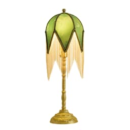 Vintage Victorian Green Fabric Pendant Light Shade, Handmade Beaded Tassel Lamp Shade Replacement, Gothic Bell Shape Clip On Lamp Cover, Decorative Lampshade for Kitchen Island Bedroom Cafe Hanging Light Fixture