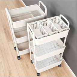3-Tier Rolling Utility Cart with Removable Drawer, Mobile Storage Trolley with Perforated Shelves & Divided Baskets, Quick Assembly Space Saver for Kitchen, Bathroom, Office
