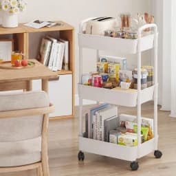 3-Tier Rolling Utility Cart with Removable Drawer, Mobile Storage Trolley with Perforated Shelves & Divided Baskets, Quick Assembly Space Saver for Kitchen, Bathroom, Office