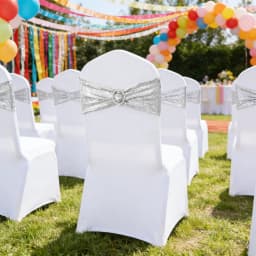 60-Pack Chair Back Straps with Sequin Elastic Spandex Bands and Decorative Bows, Single-Sided Sequins, Perfect for Romantic Weddings, Parties, and Home Chair Cover Decoration