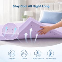 JHK 2 Inch Cooling Memory Foam Mattress Topper CertiPUR-US Certified Purple Gel Ventilated Soft Pressure Relief Mattress Pad Breathable Bed Topper for Bedroom and Sleeper Sofa