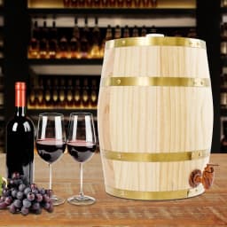 2.6Gal Pine Wood Wine Barrel – Metal Hoops – Aluminum Foil Lining – Faucet Tap – 66.14 lbs Capacity – 10.24"x12.99" – for Whiskey Bourbon Rum Brandy Home Aging Storage – Vintage Decor – Wood Color