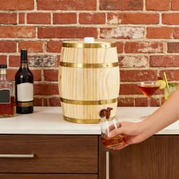 2.6Gal Pine Wood Wine Barrel – Metal Hoops – Aluminum Foil Lining – Faucet Tap – 66.14 lbs Capacity – 10.24"x12.99" – for Whiskey Bourbon Rum Brandy Home Aging Storage – Vintage Decor – Wood Color