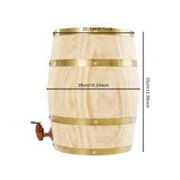 2.6Gal Pine Wood Wine Barrel – Metal Hoops – Aluminum Foil Lining – Faucet Tap – 66.14 lbs Capacity – 10.24"x12.99" – for Whiskey Bourbon Rum Brandy Home Aging Storage – Vintage Decor – Wood Color