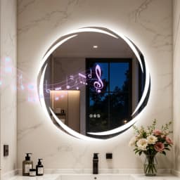 LED Bathroom Mirror Tempered Glass 32” Round Bluetooth Mirror with Double Speakers, 3 Color, Dimming, Defog, Memory Function