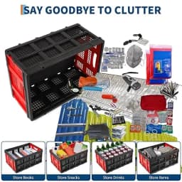 55L Collapsible Storage Crate-Foldable Milk Crate with Handles, Stackable Plastic Containers for Groceries, Camping & Car Storag