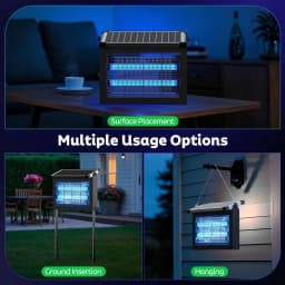 Solar Bug Zapper Outdoor, Cordless Rechargeable Mosquito Killer | IP66 Waterproof Fly Zapper, 4500V Grid, Auto/Manual Mode, Cordless with Projection Light, Cord & Chain for Patio Camping RV