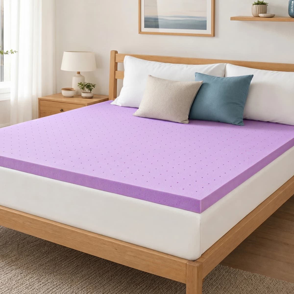 JHK 3 Inch Cooling Memory Foam Mattress Topper CertiPUR-US Certified Purple Gel Ventilated Soft Pressure Relief Mattress Pad Breathable Bed Topper for Bedroom and Sleeper Sofa