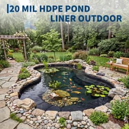 20 Mil HDPE Pond Liner, Heavy Duty Fish Koi Pond Waterproof Liner For Outdoor Garden Waterfall Fountain, 10x13 to 20x25 ft