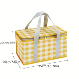 Outdoor portable thickened Insulated handbagstudent spring outing travel camping large capacity checkered picnic bag