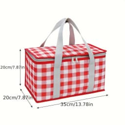 Outdoor portable thickened Insulated handbagstudent spring outing travel camping large capacity checkered picnic bag
